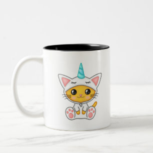 Cat Feline Kitten Kawaii Cartoon Unicorn Whiskers. Tweekleurige Koffiemok