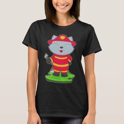 Cat Firefighter Axe Fire department T-shirt (Voorkant)
