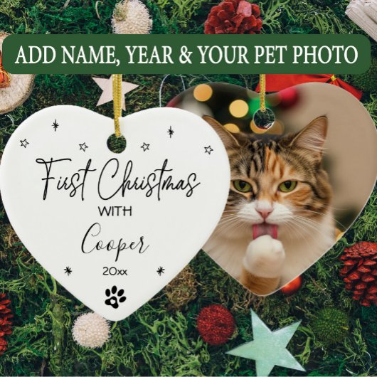Cat First Christmas Aangepaste naam en foto Keramisch Ornament