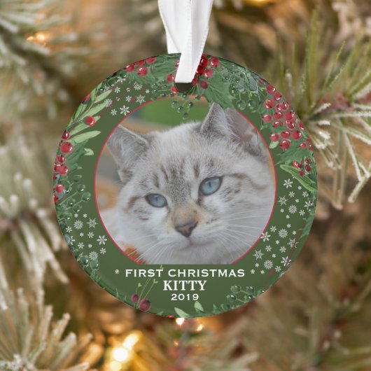 Cat First Christmas Holly wreath photo flakes (Arbre)