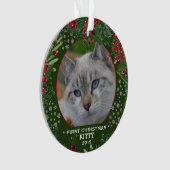 Cat First Christmas Holly wreath photo flakes (devant)