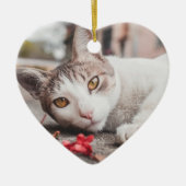 Cat First Forever Home Kerstmis White Heart Keramisch Ornament (Voorkant)