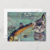 Cat Fish Mixed Media Collage Briefkaart (Voorkant / Achterkant)