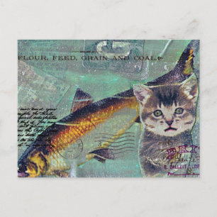 Cat Fish Mixed Media Collage Briefkaart