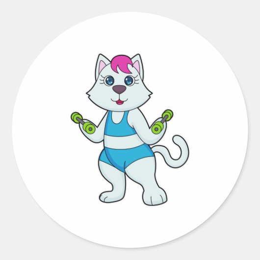 Cat Fitness Dumbbell Ronde Sticker (Voorkant)