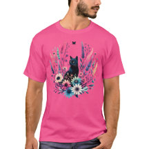  Cat Floral Boho Wildflower Graphic T-shirt