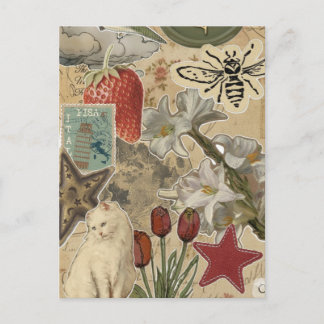 Cat Floral Collage Pattern – Cute Artistic Design Briefkaart