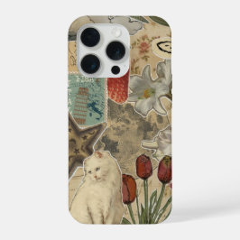 Cat Floral Collage Pattern – Cute Artistic Design iPhone 15 Pro Hoesje