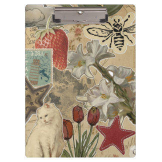 Cat Floral Collage Pattern – Cute Artistic Design Klembord