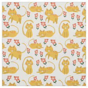Cat Floral Herhaal patroon Oranje tablet Stof