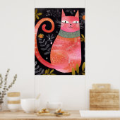 Cat. Floral roze Poster (Keuken)