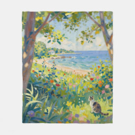 Cat Flowers And Sea Fleece Deken