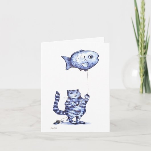 Cat Flying Fish Get Well card Kaart (Voorkant)