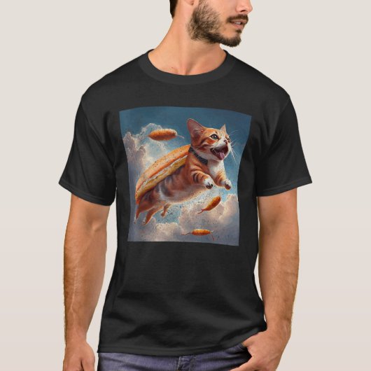 Cat Flying Hot Dogs T Shirt (Voorkant)