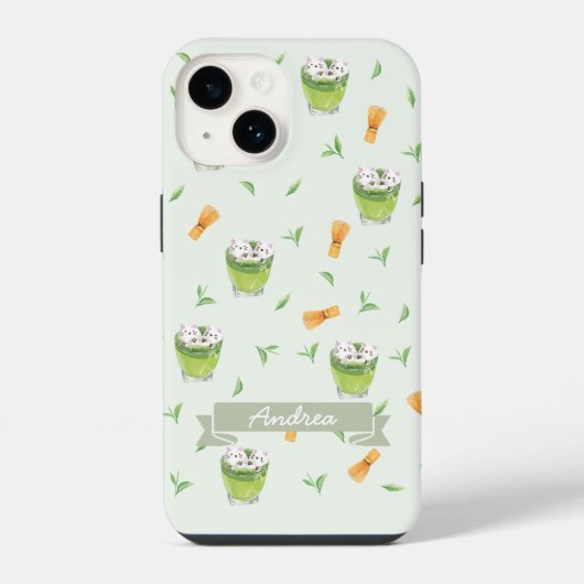 Cat Froth Matcha Green Tea Pattern iPhone Hoesje (Achterkant)