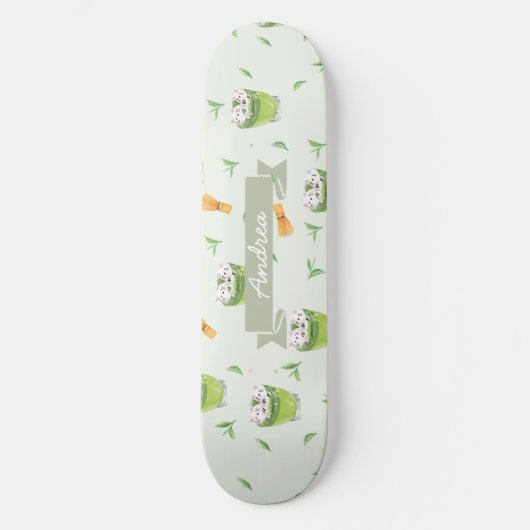 Cat Froth Matcha Green Tea Pattern Skateboard (Voorkant)