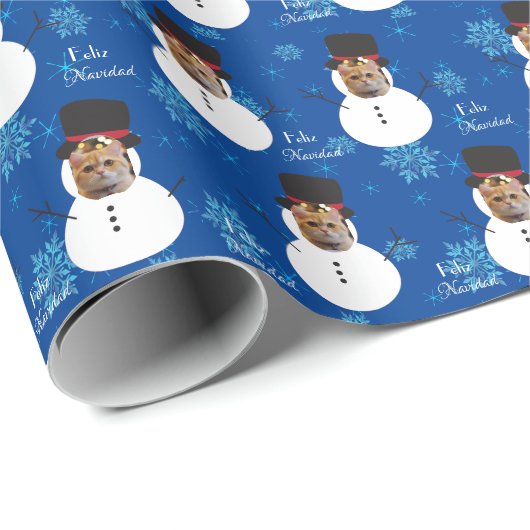 Cat Fun Face Snowman Vrolijk Kerstfeest Spaans Wra Cadeaupapier (Rol Hoek)