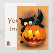 Cat Fun Halloween Character biting a Pumpkin   Kaart (Voorkant / Achterkant)