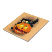 Cat Fun Halloween Character biting a Pumpkin  Tegeltje (Zijkant)