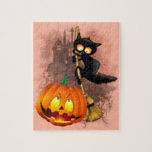 Cat Fun Halloween Character die bang is voor een p Legpuzzel