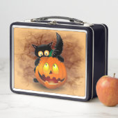 Cat Fun Halloween Character die op een pompoen tik (In situ)