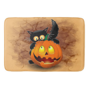 Cat Fun Halloween Character die op een pompoen tik Badmat