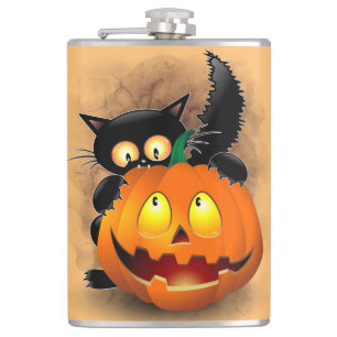 Cat Fun Halloween Character die op een pompoen tik Heupfles