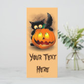 Cat Fun Halloween Character die op een pompoen tik Menu (Staand voorkant)