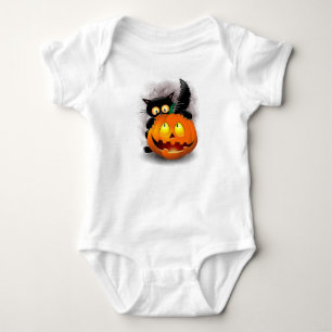 Cat Fun Halloween Character die op een pompoen tik Romper