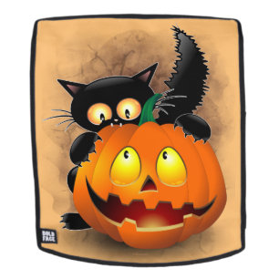 Cat Fun Halloween Character die op een pompoen tik Rugtassen