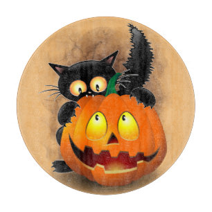 Cat Fun Halloween Character die op een pompoen tik Snijplank