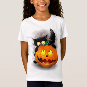 Cat Fun Halloween Character die op een pompoen tik T-shirt