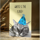 Cat Funny Birthday Card Où est le gâteau<br><div class="desc">This design created though digital art. It may be personalized in the area provide or customizing by choosing the click to customize further option and changing the name, initials or words. Donc, change le texte color and style or delete the text for an image only design. Contact me at colorflowcreations@gmail.com...</div>