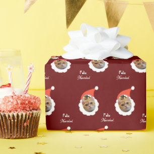 Cat Funny Face Vrolijk Kerstfeest Spaanse Foto Cadeaupapier
