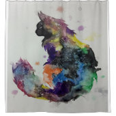 Cat Galaxy Waterverf | Kat Galaxy Lover Gift Douchegordijn (Voorkant)