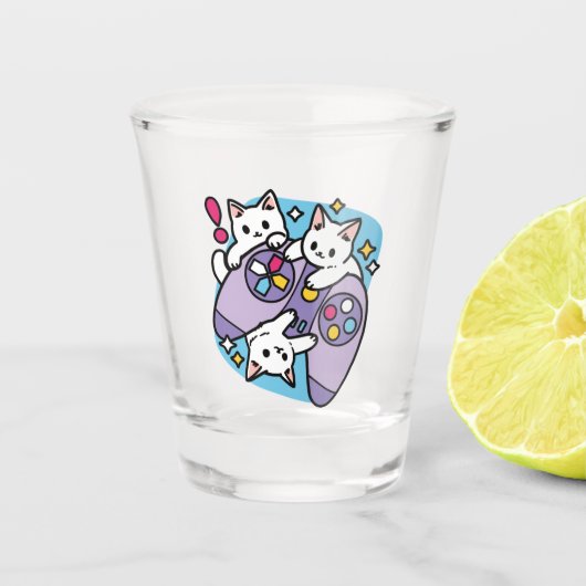 Cat Gamer Design - Spint op Gamer Joystick Art Shot Glas (Voorkant)