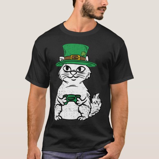 Cat Gamer St Patricks Day Funny Video-game Control T-shirt (Voorkant)