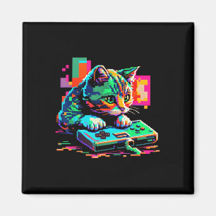 Cat Gaming 8-bit Gaming Cat Pixel Art Gamer Kitten Magneet