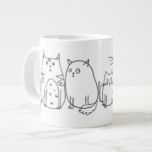 Cat gang Line Art Cartoon illustratie Extra Grote Beker