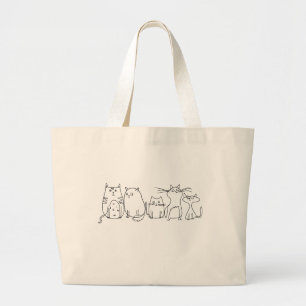 Cat gang Line Art Cartoon illustratie Grote Tote Bag
