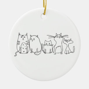 Cat gang Line Art Cartoon illustratie Keramisch Ornament