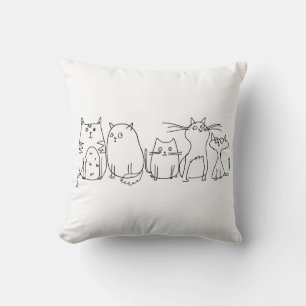 Cat gang Line Art Cartoon illustratie Kussen