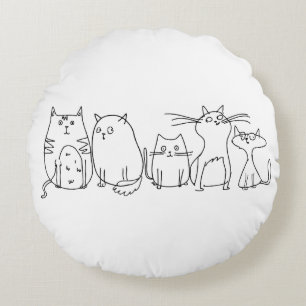 Cat gang Line Art Cartoon illustratie Rond Kussen