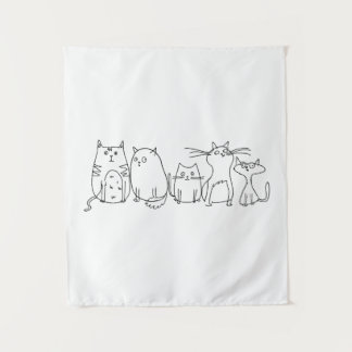 Cat gang Line Art Cartoon illustratie Wandkleed