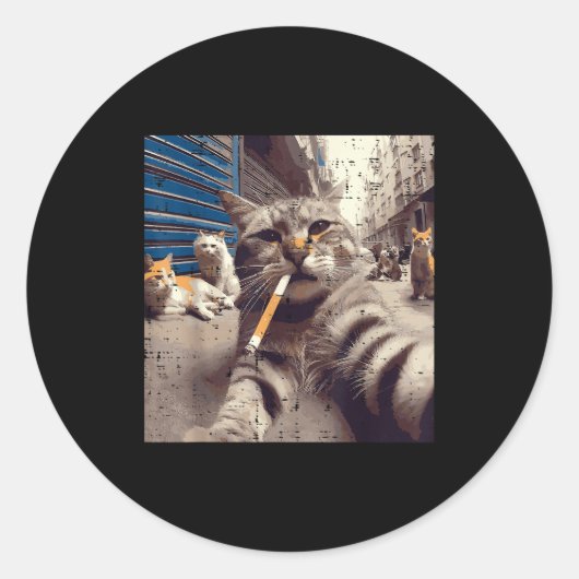 Cat Gangster Street Cats Selfie Funny Meme Humor M Ronde Sticker (Voorkant)
