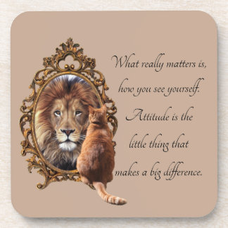 Cat Gazing Mirror Lion Inspirerend tekst Bier Onderzetter