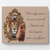 Cat Gazing Mirror Lion Inspirerend tekst Fotoplaat (Voorkant)