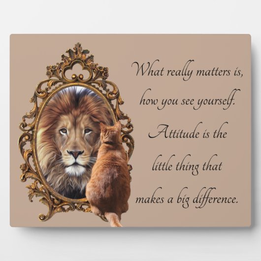 Cat Gazing Mirror Lion Inspirerend tekst  Fotoplaat (Voorkant)