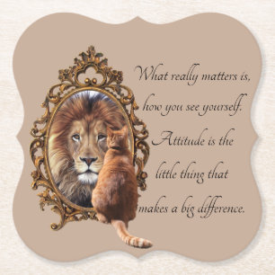Cat Gazing Mirror Lion Inspirerend tekst  Kartonnen Onderzetters