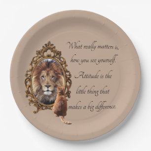 Cat Gazing Mirror Lion Inspirerend tekst Papieren Bordje